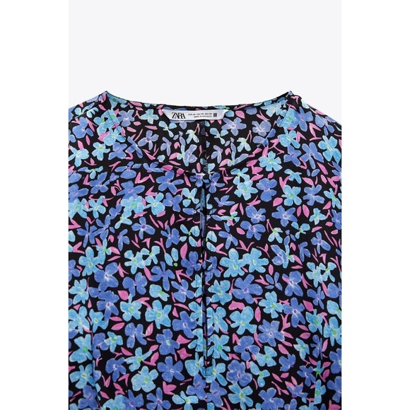 ZARA Women's Dress Satin Effects Midi Floral Blue Pink Size XS NEW - Picture 5 of 6